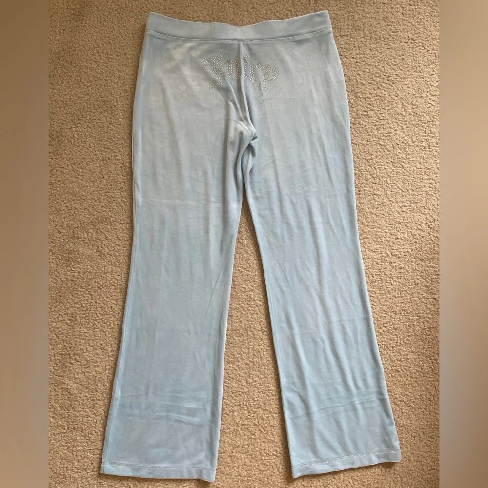 Juicy Couture Light Blue Velour Tracksuit Pants, Big Bling Mcbling Y2K Pants NWT - Picture 4 of 7
